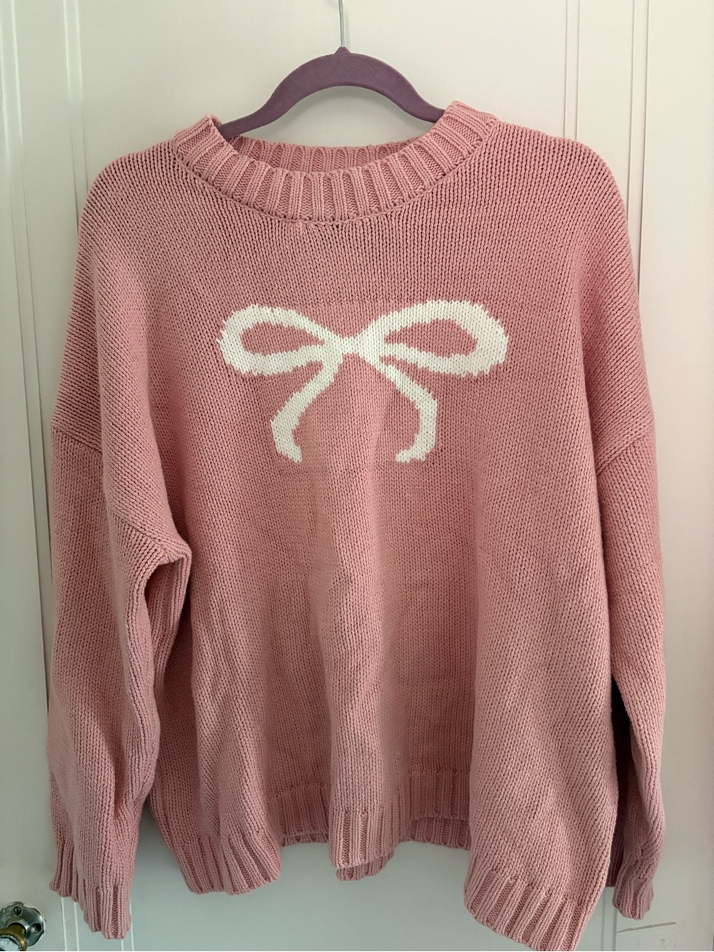 Sincerly Jules Pink Knit Sweater with White Bow